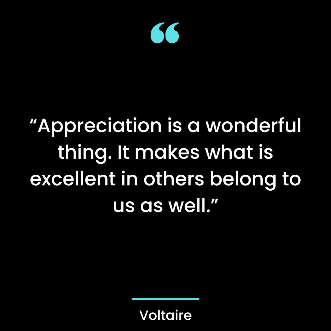 “Appreciation is a wonderful thing. It makes what is excellent in others belong to us as well.”