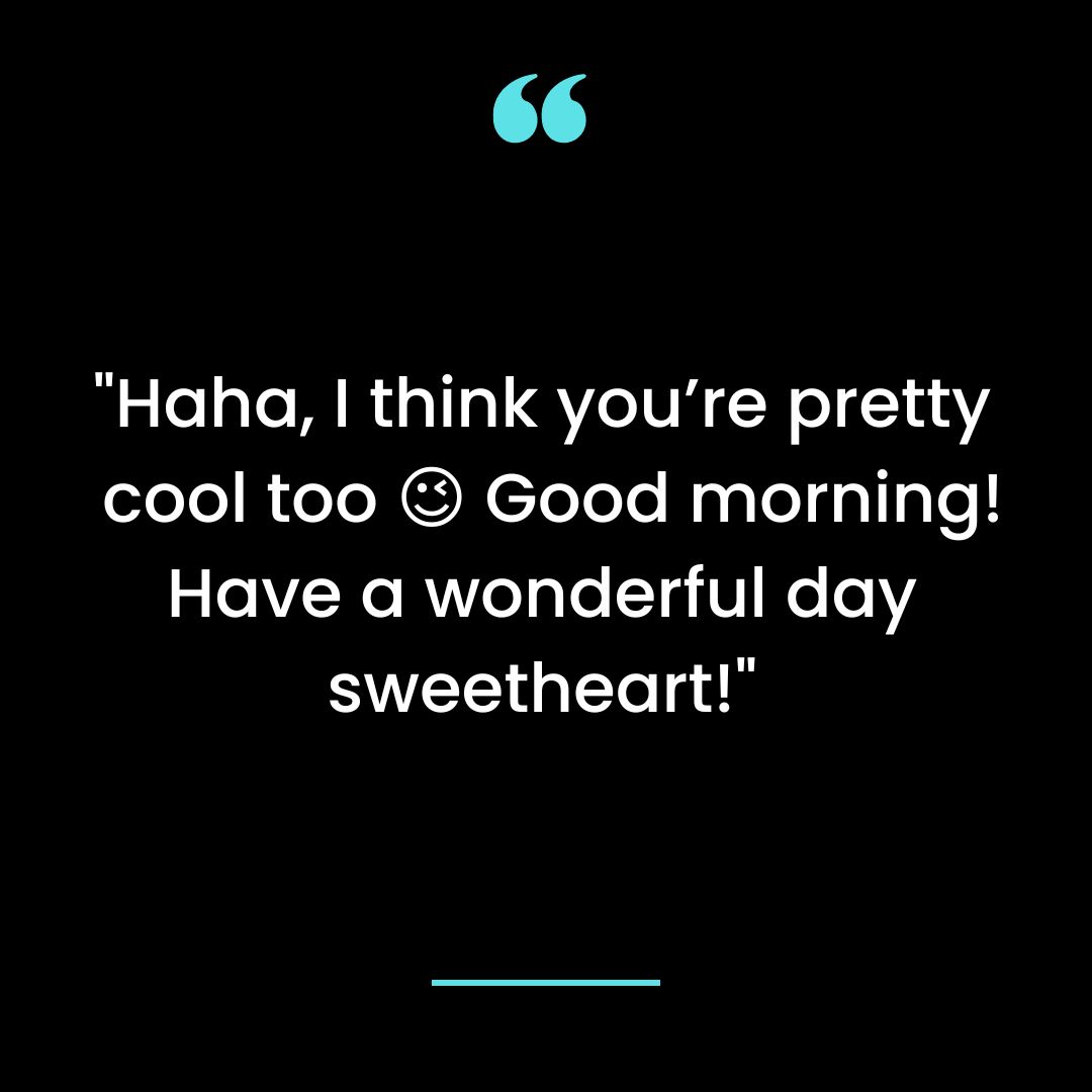 Haha, I think you’re pretty cool too 😉 Good morning! Have a wonderful day sweetheart!
