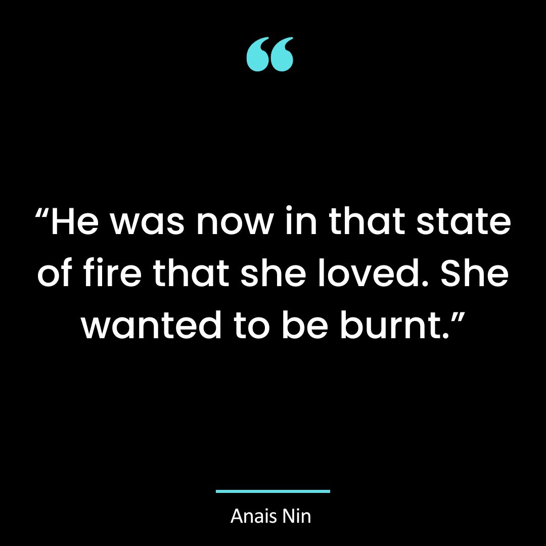 “He was now in that state of fire that she loved. She wanted to be burnt.