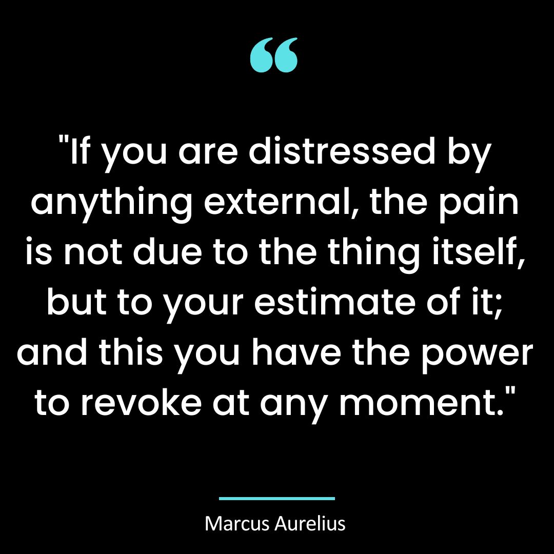 “If you are distressed by anything external, the pain is not due to the thing itself, but to