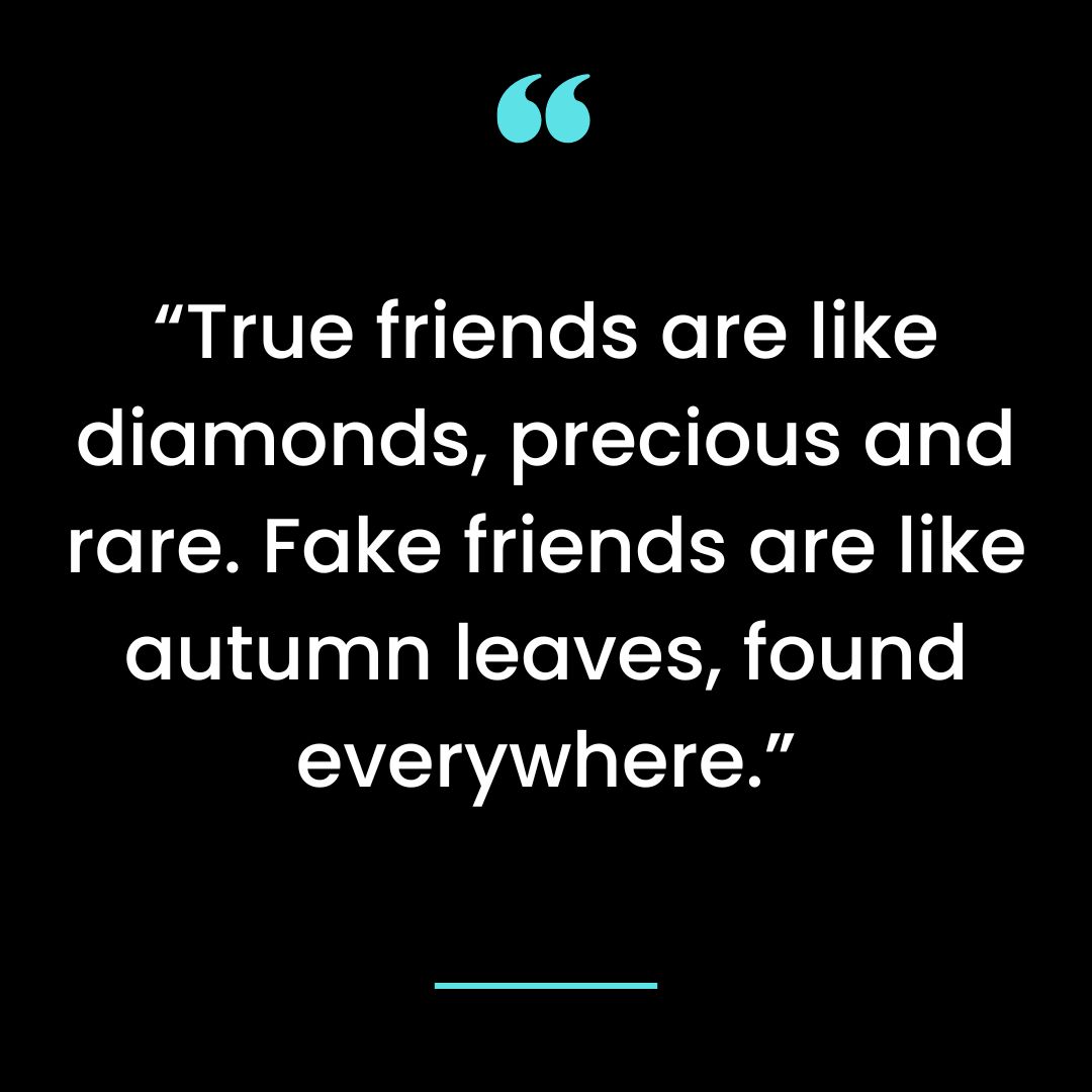 “True friends are like diamonds, precious and rare. Fake friends are like autumn leaves