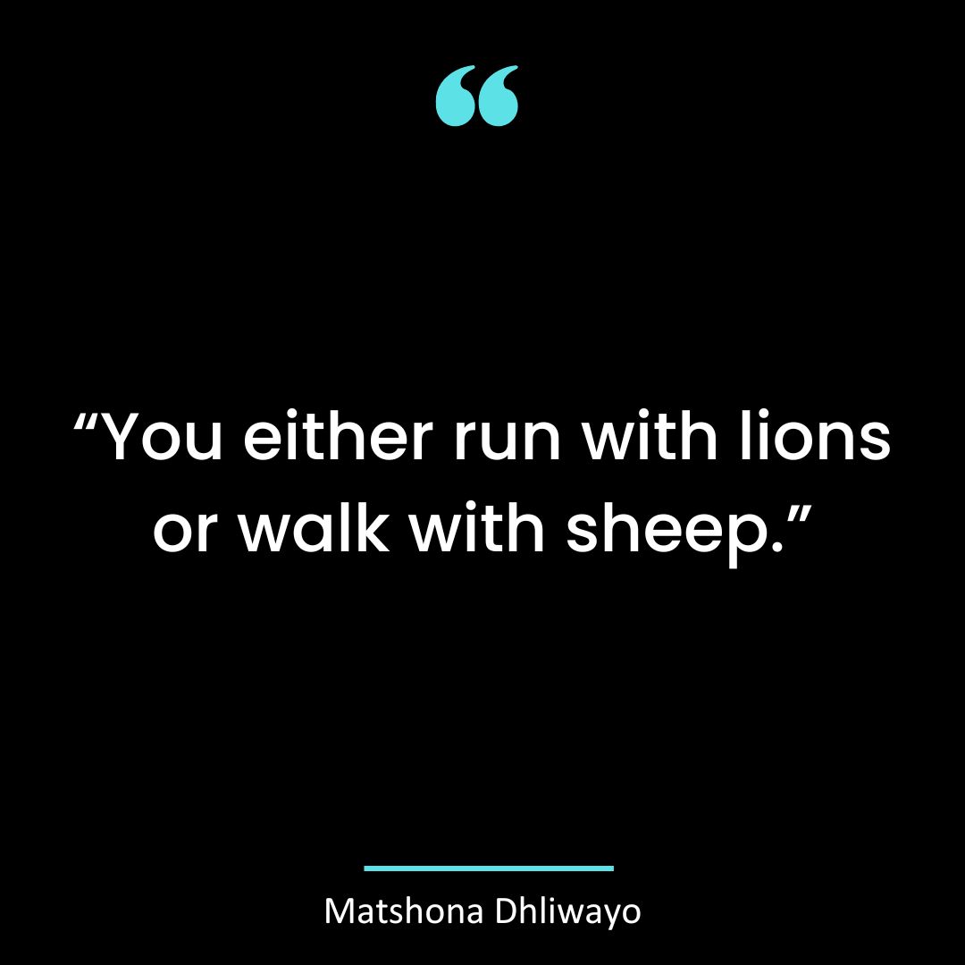 “You either run with lions or walk with sheep.”