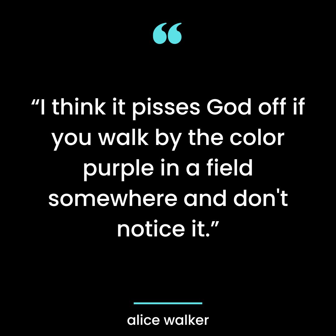 “I think it pisses God off if you walk by the color purple in a field somewhere and don’t notice it.”