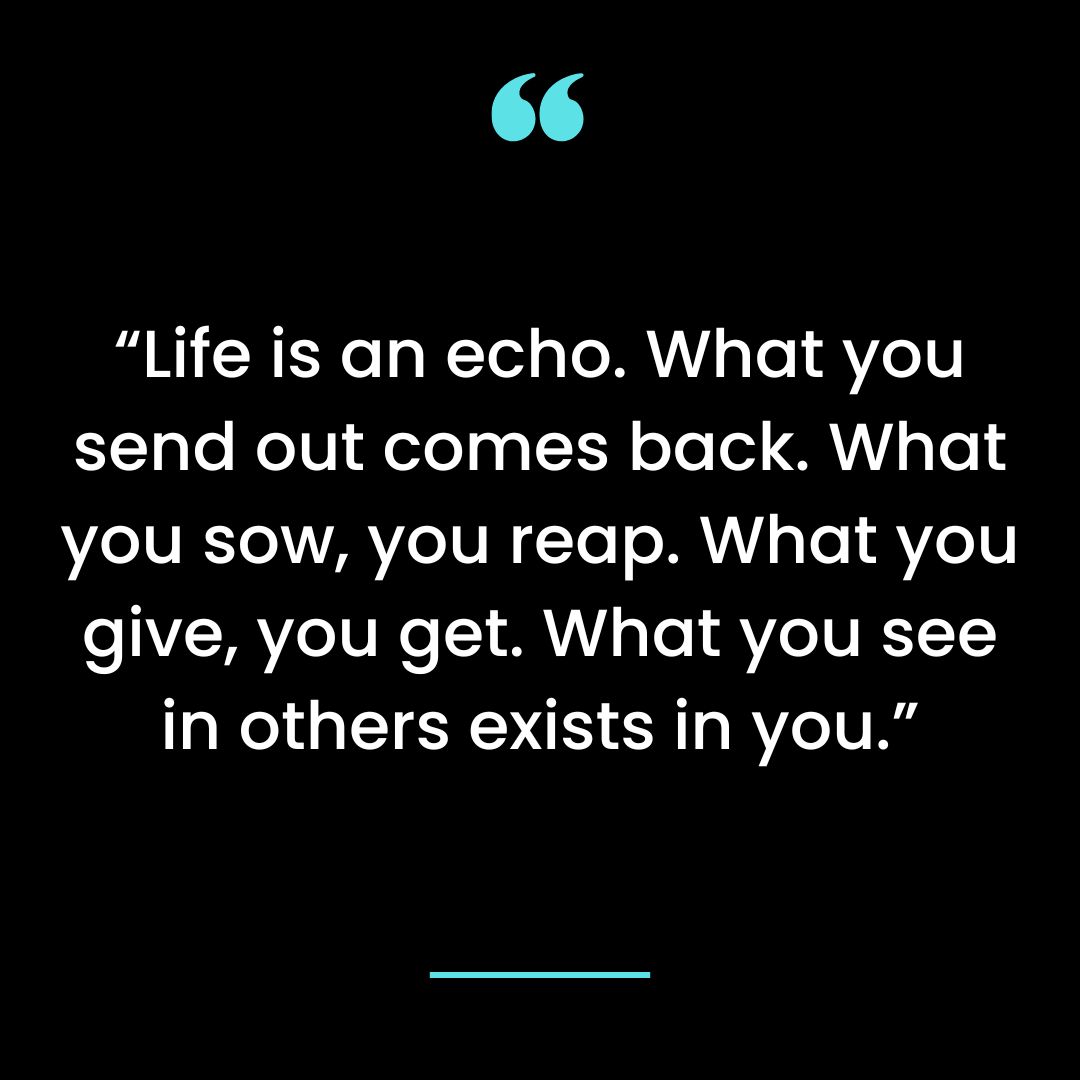 “Life is an echo. What you send out comes back. What you sow, you reap. What you give