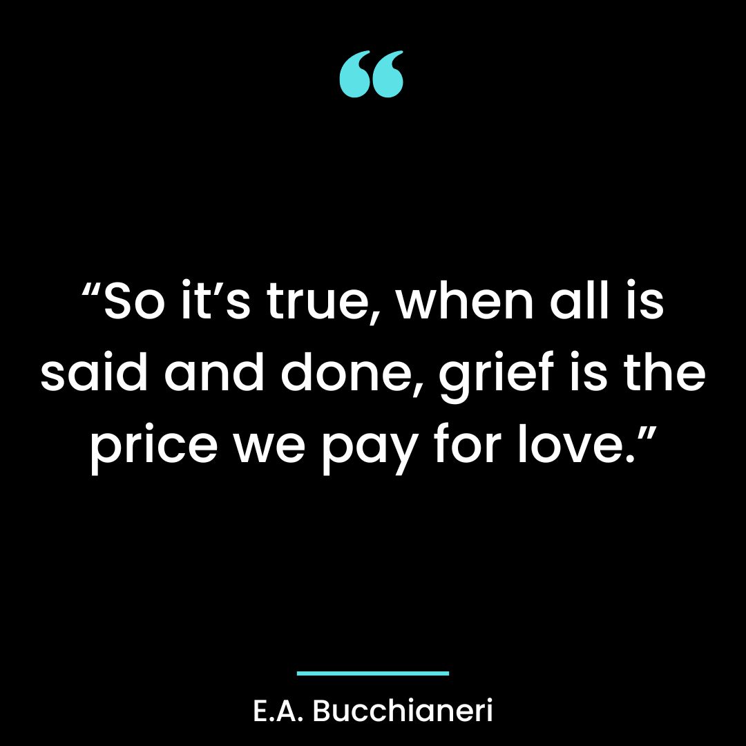 “So it’s true, when all is said and done, grief is the price we pay for love.”
