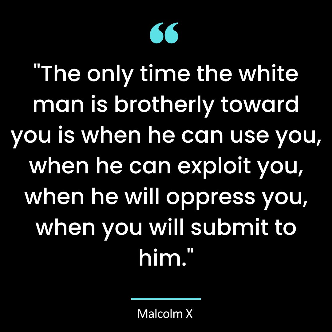 “The only time the white man is brotherly toward you is when he can use you, when he can